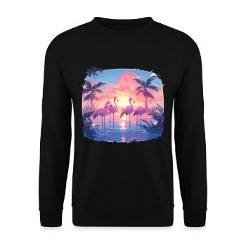 Flamingos Flamingo Party Flamingo Palmen - Unisex Pullover - Schwarz - Vorne - Alina (178cm) & Michal (187cm)