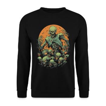 Gruseliger Halloween-Zombie und untote Apokalypse - Unisex Pullover - Schwarz - Vorne - Alina (178cm) & Michal (187cm)