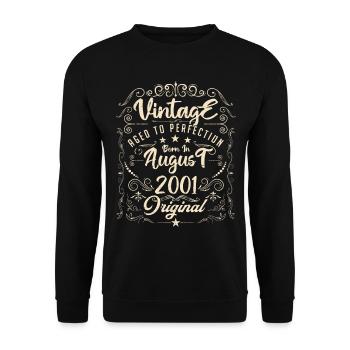 Vintage born in August 2001. Anniversary August 2001 - Unisex Sweatshirt - black - Front - Alina (178cm) & Michal (187cm)