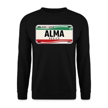 Alma Personalized Mexican Vehicle plates w name - Unisex Sweatshirt - black - Front - Alina (178cm) & Michal (187cm)
