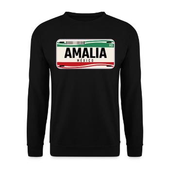 Amalia Personalisierte mexikanische Fahrzeugkennzeichen mit Namen - Unisex Pullover - Schwarz - Vorne - Alina (178cm) & Michal (187cm)