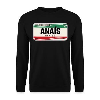 Anais Personalisierte mexikanische Fahrzeugkennzeichen mit Namen - Unisex Pullover - Schwarz - Vorne - Alina (178cm) & Michal (187cm)