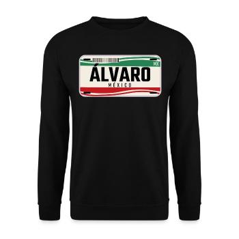 Alvaro Personalized Mexican Vehicle plates w name - Unisex Sweatshirt - black - Front - Alina (178cm) & Michal (187cm)