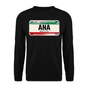 Ana Personalisierte mexikanische Fahrzeugkennzeichen mit Name - Unisex Pullover - Schwarz - Vorne - Alina (178cm) & Michal (187cm)