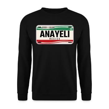 Anayeli Personalisierte mexikanische Fahrzeugkennzeichen mit Namen - Unisex Pullover - Schwarz - Vorne - Alina (178cm) & Michal (187cm)