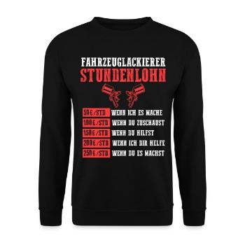 Lackierer Autolackierer Stundenlohn Fahrzeuglackie - Unisex Pullover - Schwarz - Vorne - Alina (178cm) & Michal (187cm)
