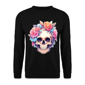 Skulls Skull Blumen Blumenschädel Totenschädel - Unisex Pullover - Schwarz - Vorne - Alina (178cm) & Michal (187cm)