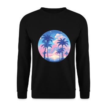 Palmen Palmen Sonnenuntergang Palmen Strand - Unisex Pullover - Schwarz - Vorne - Alina (178cm) & Michal (187cm)