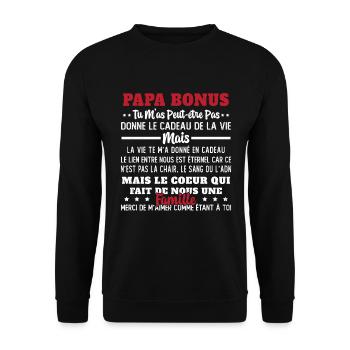 Papa Bonus Cadeau Humour Fête des pères - Sweat-shirt Unisexe - noir - Devant - Alina (178cm) & Michal (187cm)