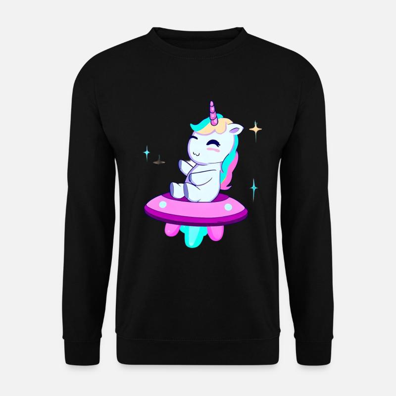 Einhorn auf einem UFO - Unisex Pullover - Schwarz
