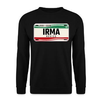 Irma Personalisierte mexikanische Fahrzeugkennzeichen mit Namen - Unisex Pullover - Schwarz - Vorne - Alina (178cm) & Michal (187cm)