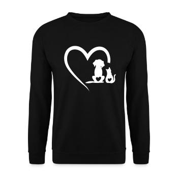 Dog Puppy and Baby Cat Heart - Animal Dog & Cat He - Unisex Pullover - Schwarz - Vorne - Alina (178cm) & Michal (187cm)