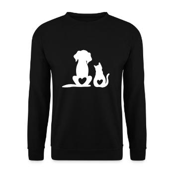 Animal Dog & Cat Heart Dog Puppy & Baby Cat Puppy - Unisex Pullover - Schwarz - Vorne - Alina (178cm) & Michal (187cm)