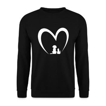 Dog Puppy & Baby Cat Heart - Dog & Cat Lover - Unisex Pullover - Schwarz - Vorne - Alina (178cm) & Michal (187cm)