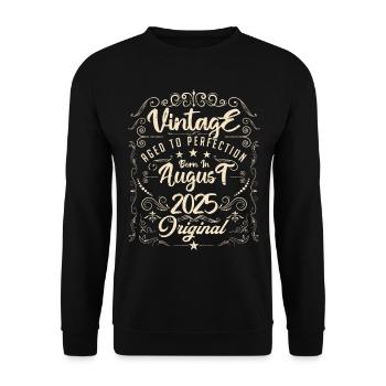 Vintage born in August 2025. Birthday August 2025 - Unisex Sweatshirt - black - Front - Alina (178cm) & Michal (187cm)