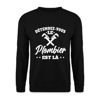 Détendez-Vous Le Plombier Est Là Plomberie - Sweat-shirt Unisexe - noir - Devant - Alina (178cm) & Michal (187cm)