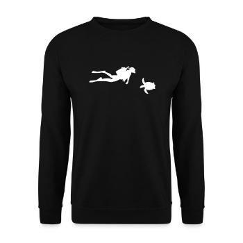 Free Diving with Turtle - Underwater Diving Diver - Unisex Sweatshirt - black - Front - Alina (178cm) & Michal (187cm)