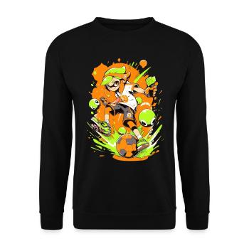 Le jeu rencontre le StreetArt : un joueur de football cool - Sweat-shirt Unisexe - noir - Devant - Alina (178cm) & Michal (187cm)