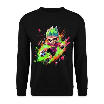 StreetArt-Gaming-Welt mit Cartoon-Fußballspieler - Unisex Pullover - Schwarz - Vorne - Alina (178cm) & Michal (187cm)