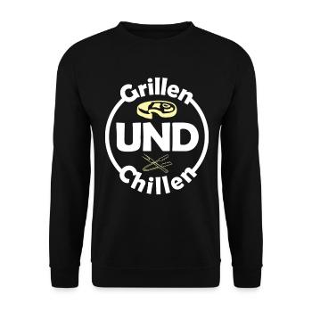 Grillen und Chillen BBQ-Chef - Unisex Pullover - Schwarz - Vorne - Alina (178cm) & Michal (187cm)
