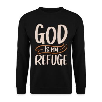 God Is My Refuge Christian Bible Verse - Unisex Sweatshirt - black - Front - Alina (178cm) & Michal (187cm)
