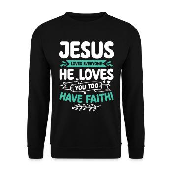 Jésus aime chaque verset biblique Croyez Jésus-Christ - Sweat-shirt Unisexe - noir - Devant - Alina (178cm) & Michal (187cm)