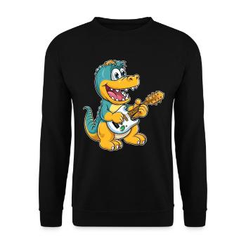Süßer Dino, T-Rex spielt Gitarre - Unisex Pullover - Schwarz - Vorne - Alina (178cm) & Michal (187cm)