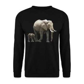 Elfanten-Mama mit Baby - Elefant - Wildtier - Unisex Pullover - Schwarz - Vorne - Alina (178cm) & Michal (187cm)