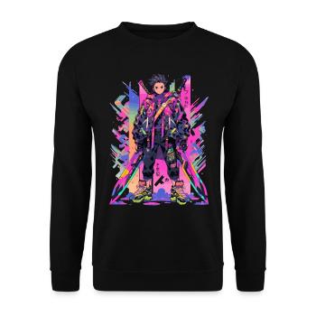 Shibuya: Cool Anime Boy avec épée japonaise - Sweat-shirt Unisexe - noir - Devant - Alina (178cm) & Michal (187cm)