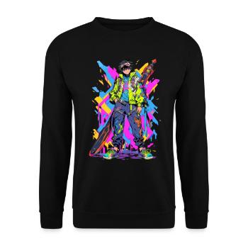 Shibuya: Cool Anime Boy with Sword Japanese - Unisex Sweatshirt - black - Front - Alina (178cm) & Michal (187cm)