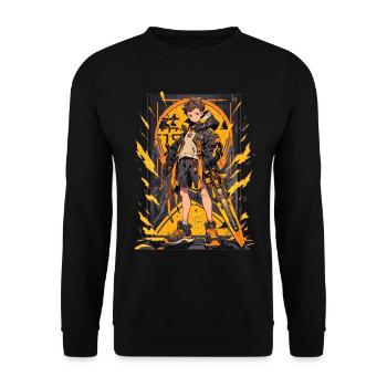 Shibuya: Cool Anime Boy avec épée japonaise - Sweat-shirt Unisexe - noir - Devant - Alina (178cm) & Michal (187cm)