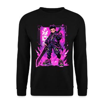 Shibuya: Cool Anime Boy with Sword Japanese - Unisex Sweatshirt - black - Front - Alina (178cm) & Michal (187cm)