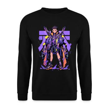 Shibuya: Cooler Anime Junge mit Schwert Japanisch - Unisex Pullover - Schwarz - Vorne - Alina (178cm) & Michal (187cm)
