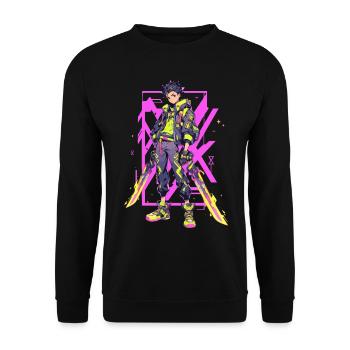 Shibuya: Cool Anime Boy with Sword Japanese - Unisex Sweatshirt - black - Front - Alina (178cm) & Michal (187cm)