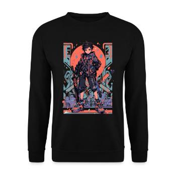 Shibuya: Cool Anime Boy with Sword Japanese - Unisex Sweatshirt - black - Front - Alina (178cm) & Michal (187cm)