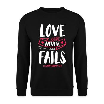 Love Never Fails Bible Verse Faith Jesus - Unisex Sweatshirt - black - Front - Alina (178cm) & Michal (187cm)