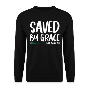 Sauvé par la grâce Bible Verset Chrétien - Sweat-shirt Unisexe - noir - Devant - Alina (178cm) & Michal (187cm)