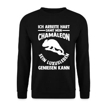 Ich arbeite hart damit mein Chamäleon - Unisex Pullover - Schwarz - Vorne - Alina (178cm) & Michal (187cm)
