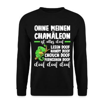 Ohne meinen Chamäleon ist alles doof - Unisex Pullover - Schwarz - Vorne - Alina (178cm) & Michal (187cm)