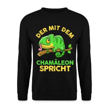 Der mit dem Chamäleon spricht - Unisex Pullover - Schwarz - Vorne - Alina (178cm) & Michal (187cm)
