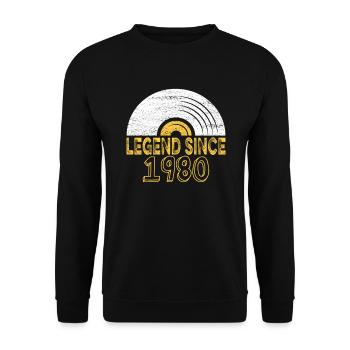 1980 Birthday Vinyl Legend since - Unisex Sweatshirt - black - Front - Alina (178cm) & Michal (187cm)