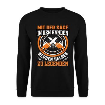Holzfäller Holzarbeiter Waldarbeiter Kettensäge - Unisex Pullover - Schwarz - Vorne - Alina (178cm) & Michal (187cm)