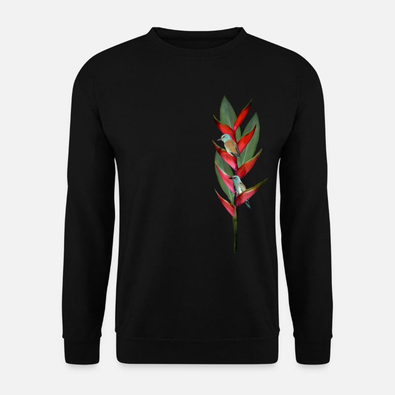 Helconia Blauracke - tropische Blume und Vögel - Unisex Pullover - Schwarz