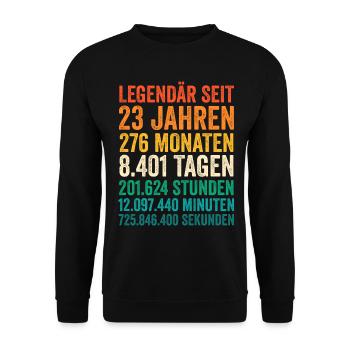 23 Jahre Dreiundzwanzigster Geburtstag - Unisex Pullover - Schwarz - Vorne - Alina (178cm) & Michal (187cm)
