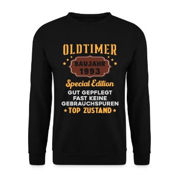 Oldtimer Baujahr 1993 Geburtstagsgeschenk - Unisex Pullover - Schwarz - Vorne - Alina (178cm) & Michal (187cm)
