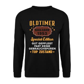 Oldtimer Baujahr 1953 Geburtstagsgeschenk - Unisex Pullover - Schwarz - Vorne - Alina (178cm) & Michal (187cm)