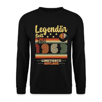Geburtstagsgeschenk Geboren im Juli 1963 - Unisex Pullover - Schwarz - Vorne - Alina (178cm) & Michal (187cm)