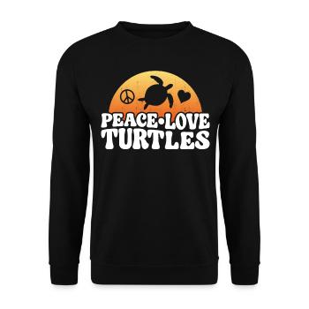 Sea Turtle Tortoise Peace Love - Unisex Pullover - Schwarz - Vorne - Alina (178cm) & Michal (187cm)