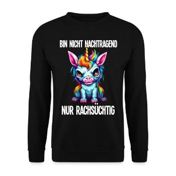 Nicht Nachtragend - Rachsüchtig Buntes Einhorn - Unisex Pullover - Schwarz - Vorne - Alina (178cm) & Michal (187cm)