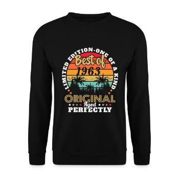 Jahrgang 1963 Geburtstagsgeschenk 1963 - Unisex Pullover - Schwarz - Vorne - Alina (178cm) & Michal (187cm)